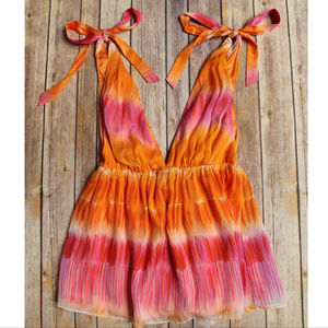 ALICE + OLIVIA Silk Tie Shoulder Sherbert Blouse S New with Tags